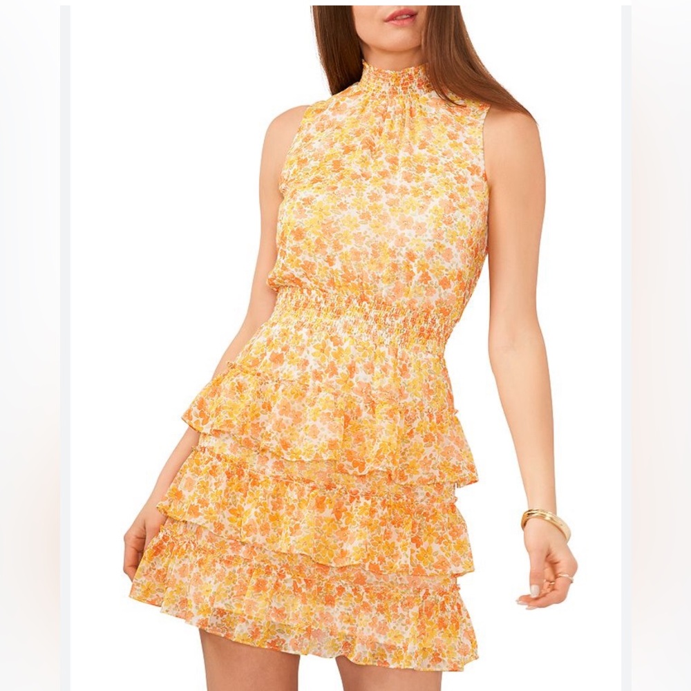 1 State Floral Print Smocked Mini Dress